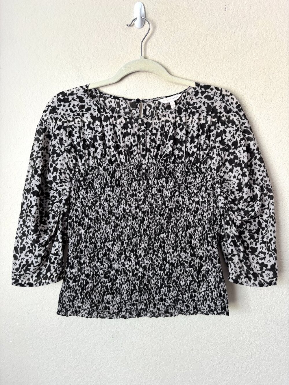 Rebecca Taylor Silk Cotton Blend Smocked Ruched Osaka Blouse - Picture 2 of 12
